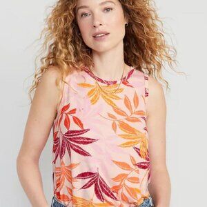 *NWT Women's Tank Top Sleeveless T-Shirt Pink Purple Orange Palm Foliage Print M